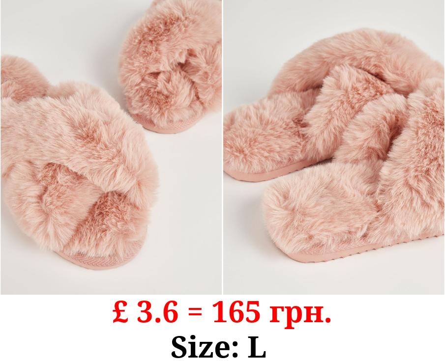 Pink Faux Fur Cross Over Sliders