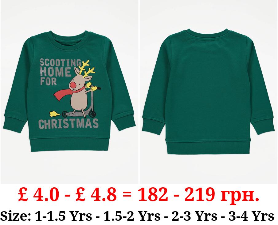 Green Scooting Reindeer Christmas Sweatshirt