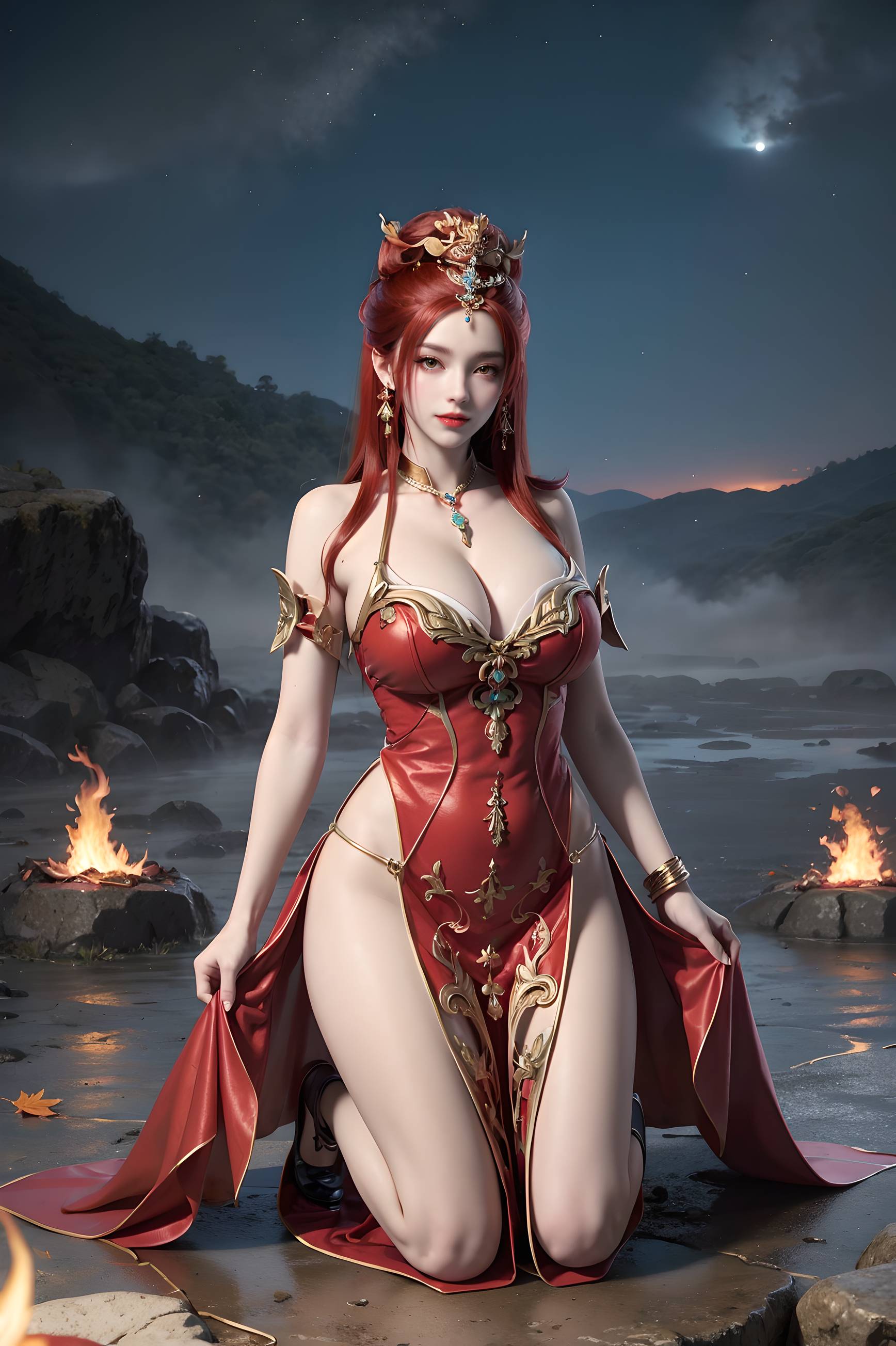 图片[114]-完美世界-曼珠沙华 户外红色礼服-六色网