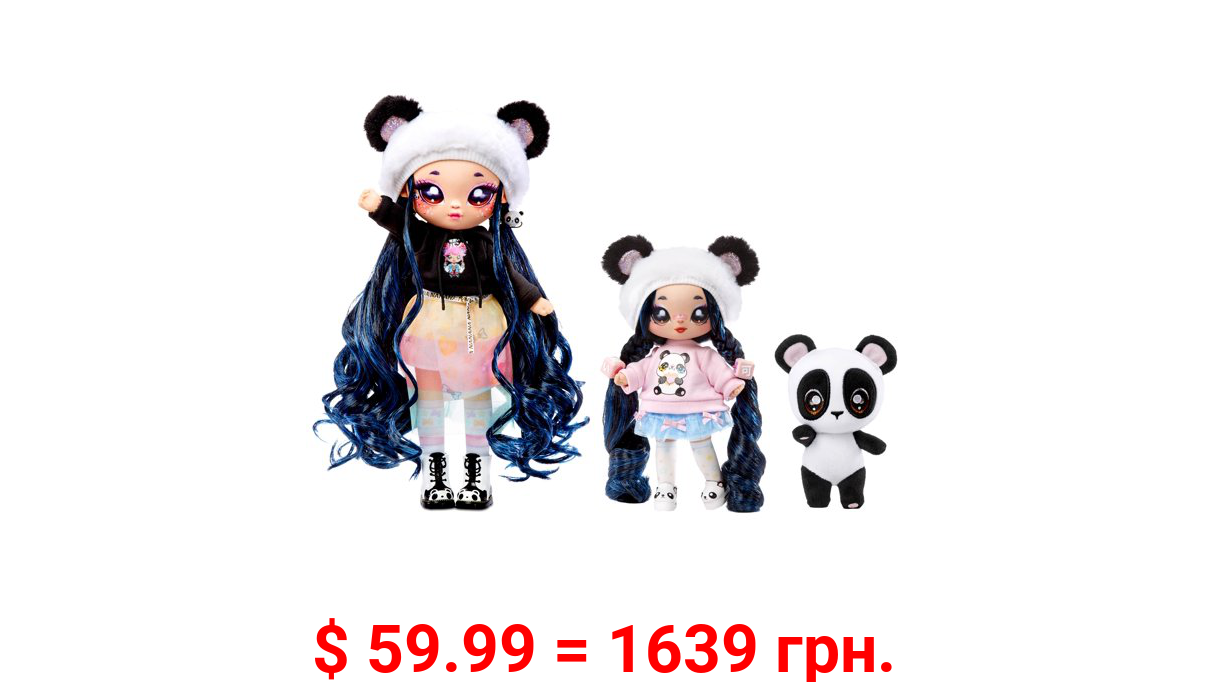 Na Na Na Surprise Family Soft Doll Set with 2 Fashion Dolls and 1 Pet – Panda Family, Features 12 Accessories, Long Hair Dolls In Removable Fashions and Accessories with Adorable Plush Pet Panda