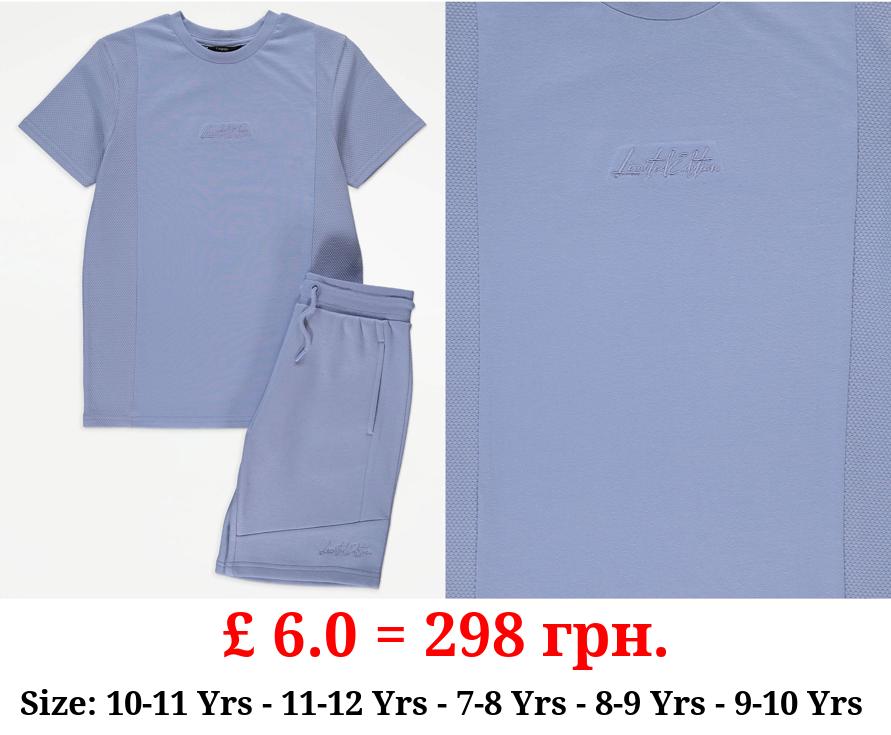 Purple Waffle Slogan T-Shirt and Short Outfit