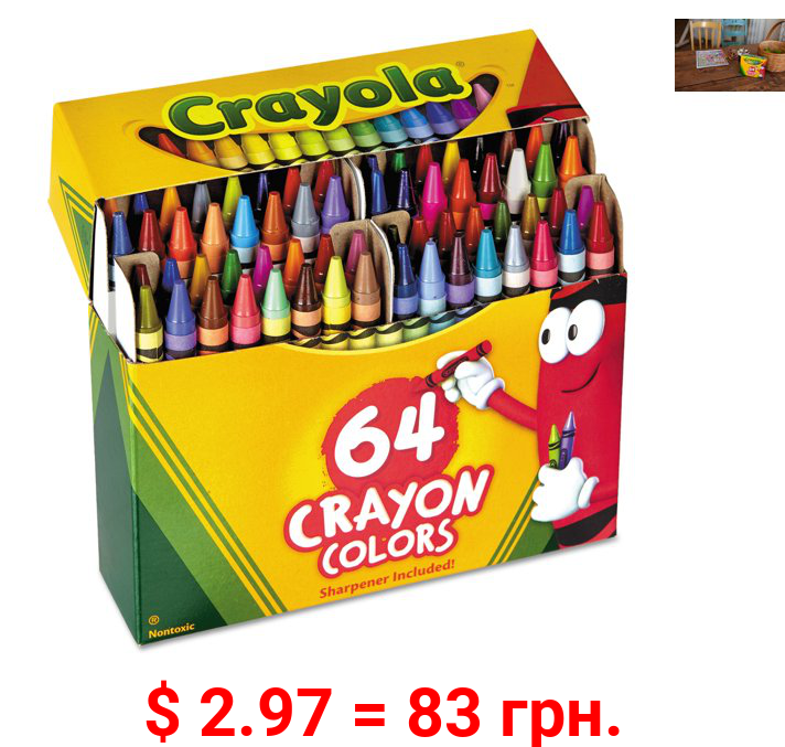 Crayola Crayons Box with Built-In Sharpener, 4 Sizes, 64 Count
