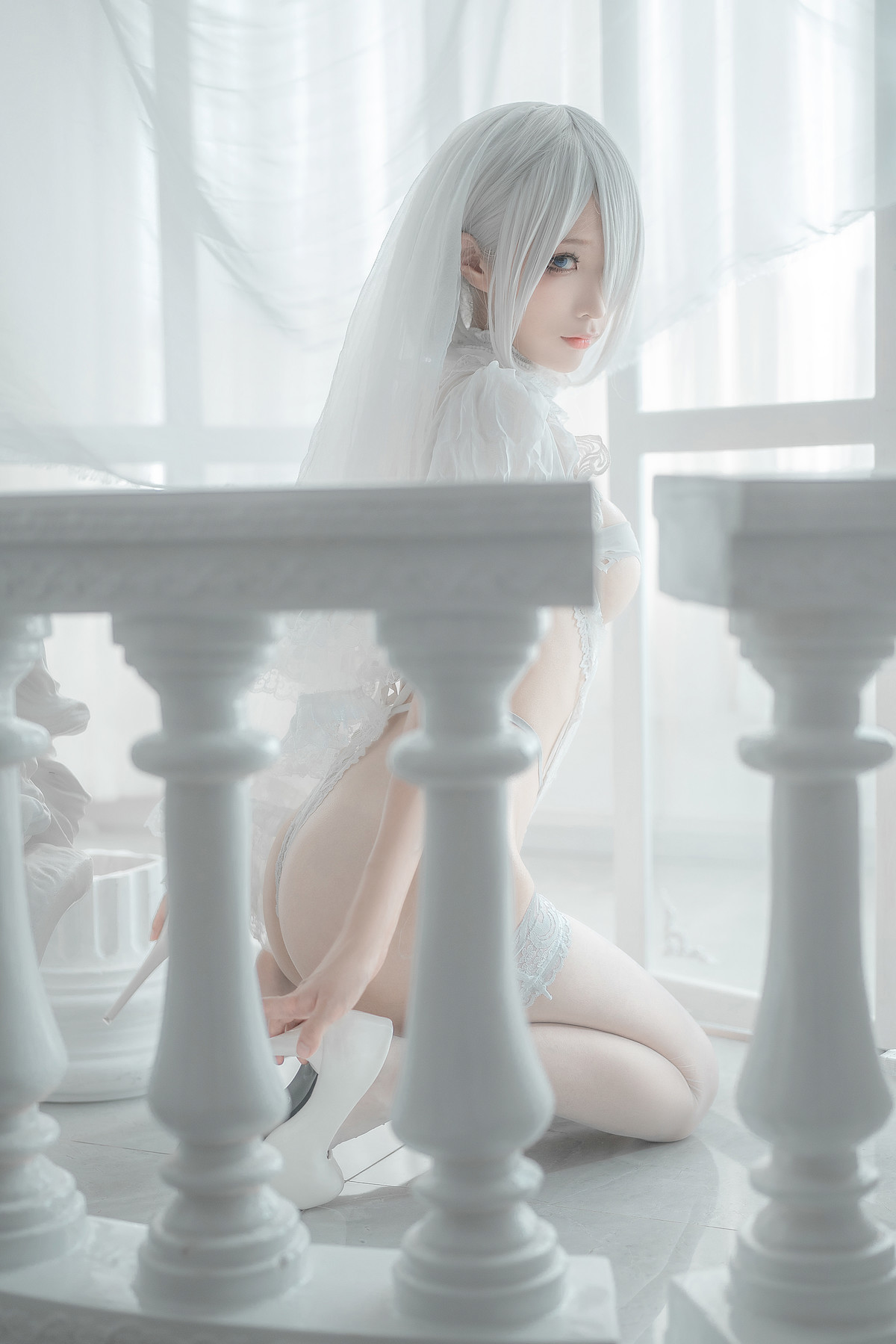 蠢沫沫 Cosplay 2B 白婚纱 34