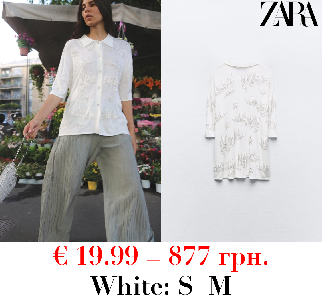 BEADED KNIT POLO TOP