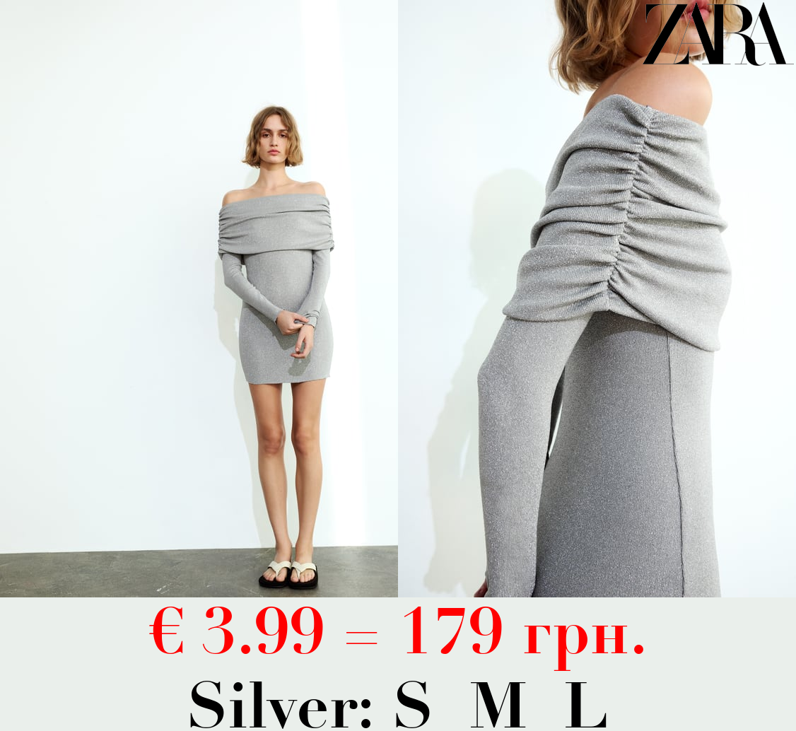 OFF-THE-SHOULDER DRESS WITH METALLIC THREAD