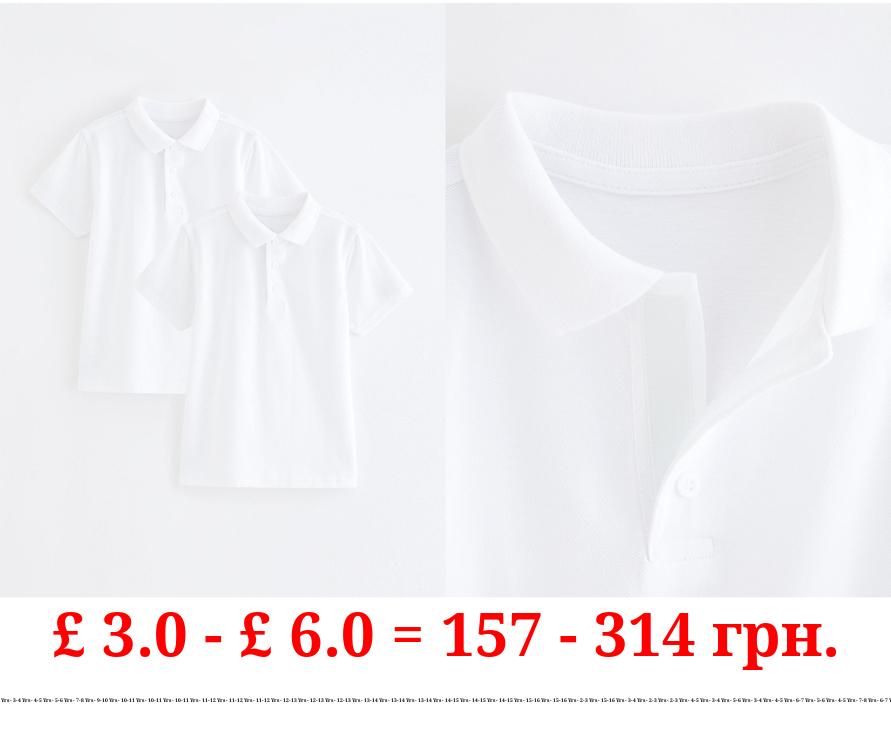 White Easy On Short Sleeve School Polo Shirts 2 Pack