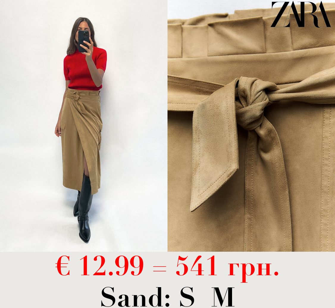 FAUX SUEDE PAPERBAG MIDI SKIRT
