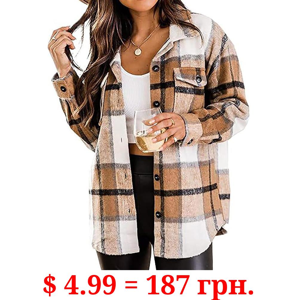 Womens Plaid Shacket Casual Flannel Shirt Long Sleeve Corduroy Coat Button Down Winter Tops Fall Jacket NEW Fashion Clothes