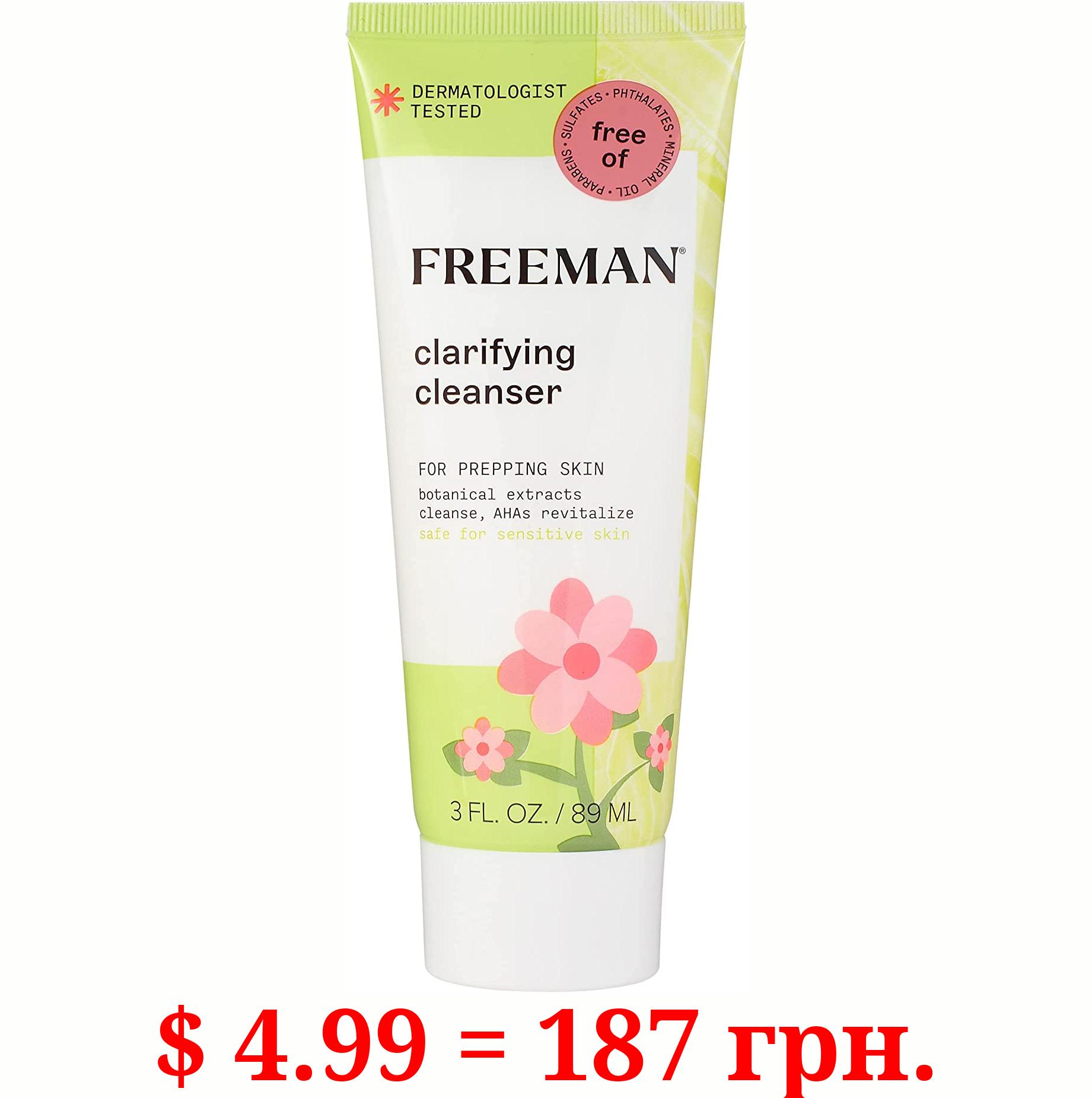 FREEMAN Clarifying Cleanser and Mask, Purifying Facial Cleanser, Botanical Extracts, For Prepping Skin, Reduces Impurities & Supports Healthy Skin, 3 fl.oz./ 89 mL Tube