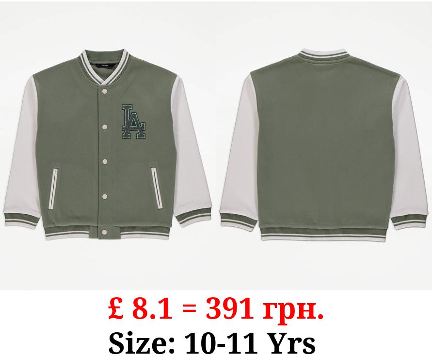 Sage Green Collegiate Bomber Jacket