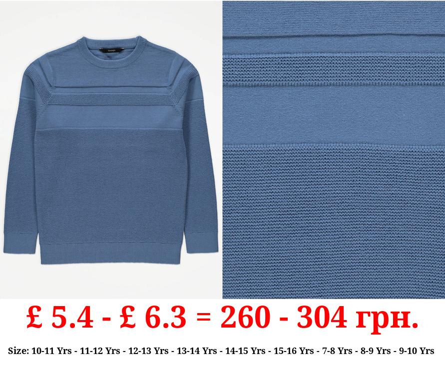 Blue Textured Knitted Jumper