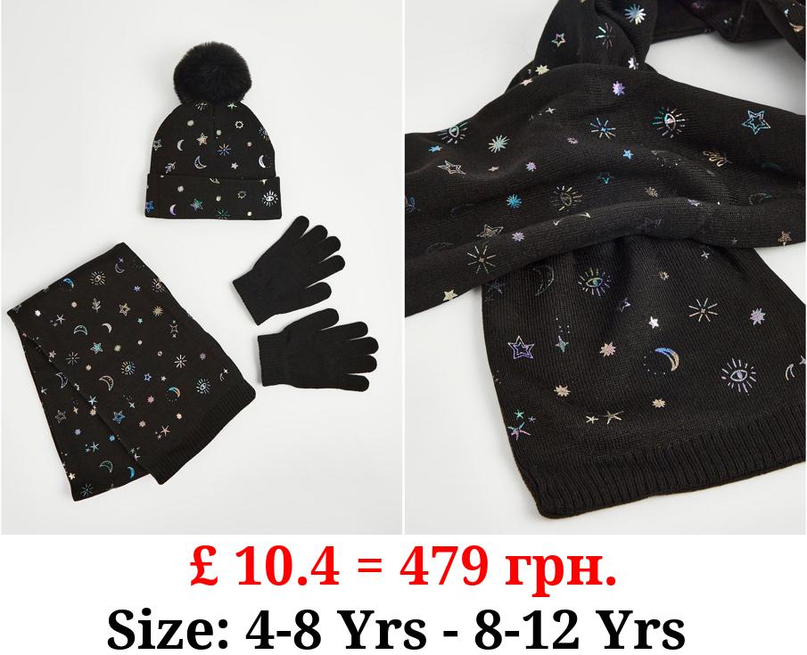Black Dreamcatcher Beanie Hat Scarf and Gloves Set