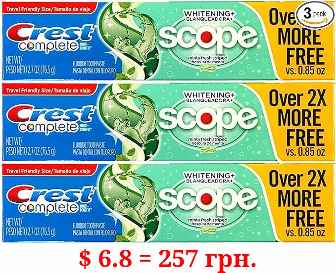Crest Complete Multi-Benefit Whitening + Scope Minty Fresh Flavor Toothpaste 2.7 Oz, Pack of 3