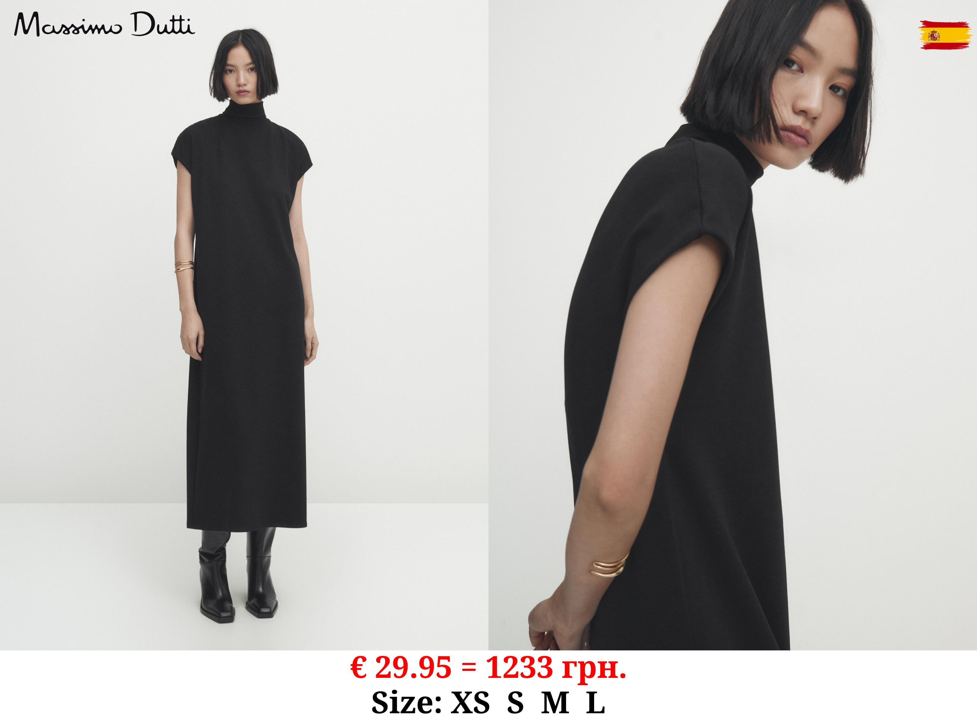 High neck midi dress with short sleeves BLACK