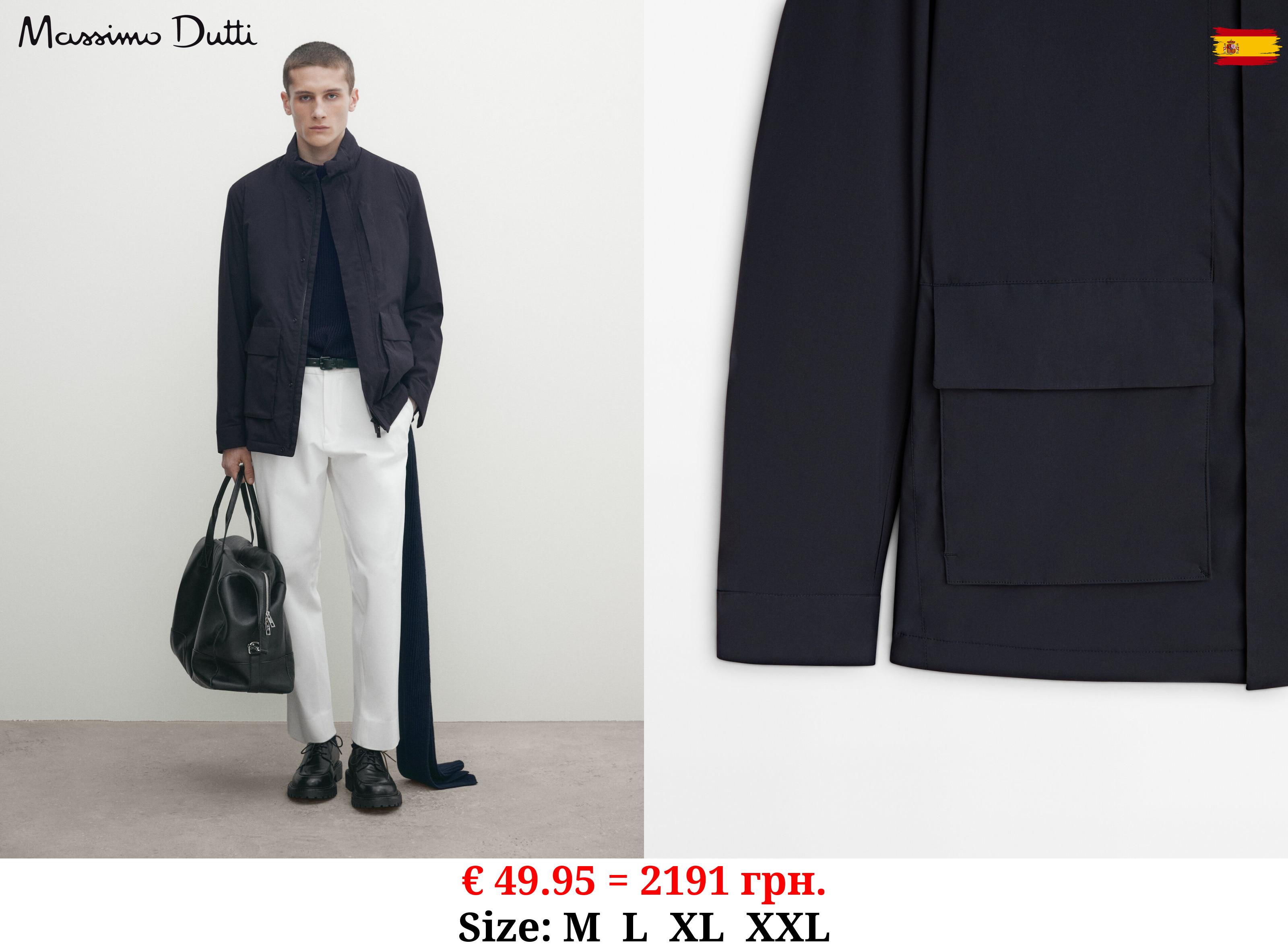 Concealed hood jacket with pockets NAVY BLUE