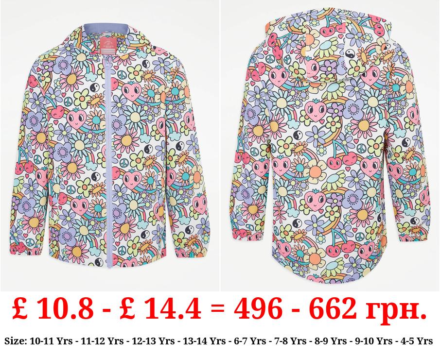 Bright Cartoon Print Hooded Rain Mac