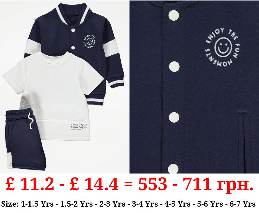 Navy Baseball Jacket T-Shirt and Shorts Outfit