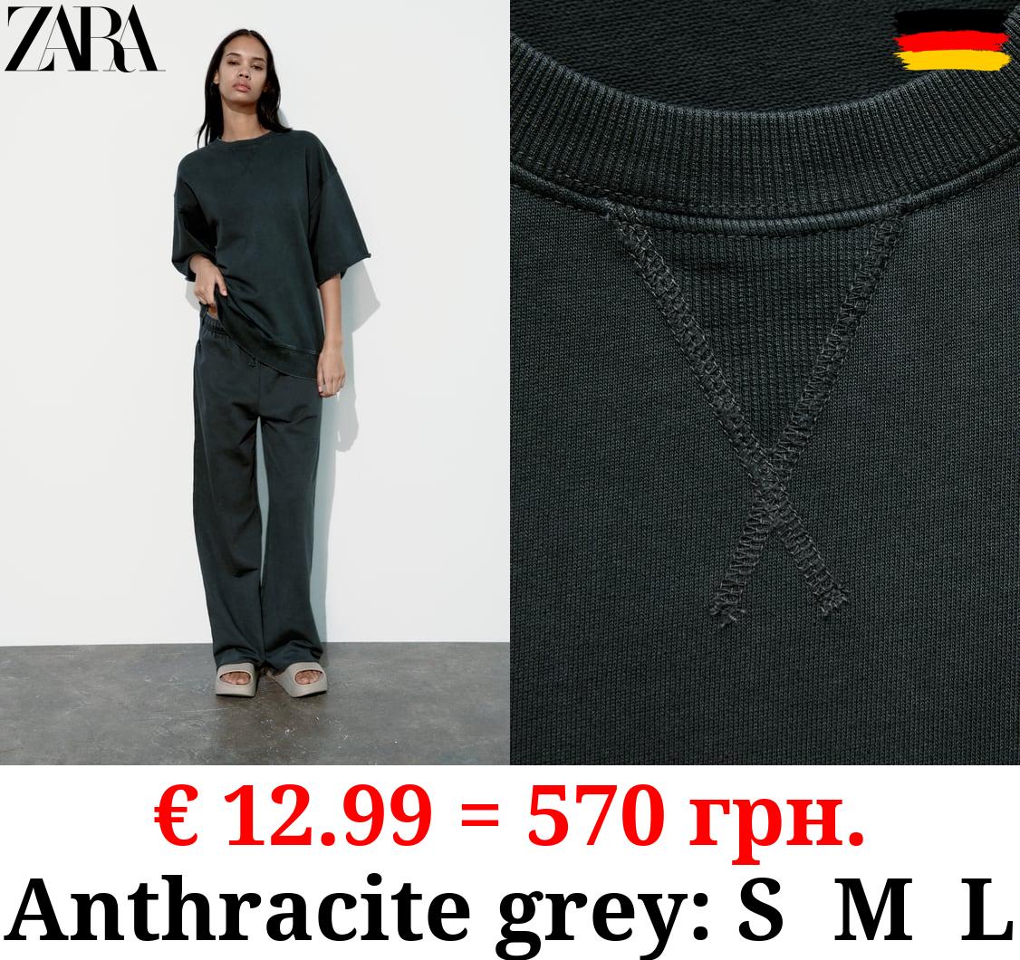 FADED-EFFECT SHORT SLEEVE PLUSH SWEATSHIRT