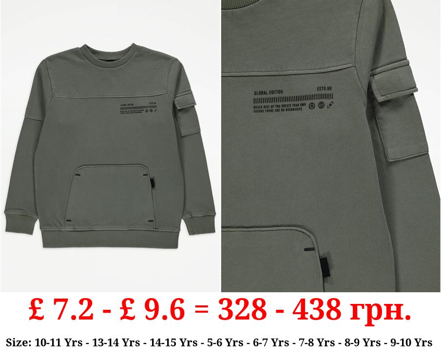 Khaki Faded Wash Crew Neck Sweatshirt