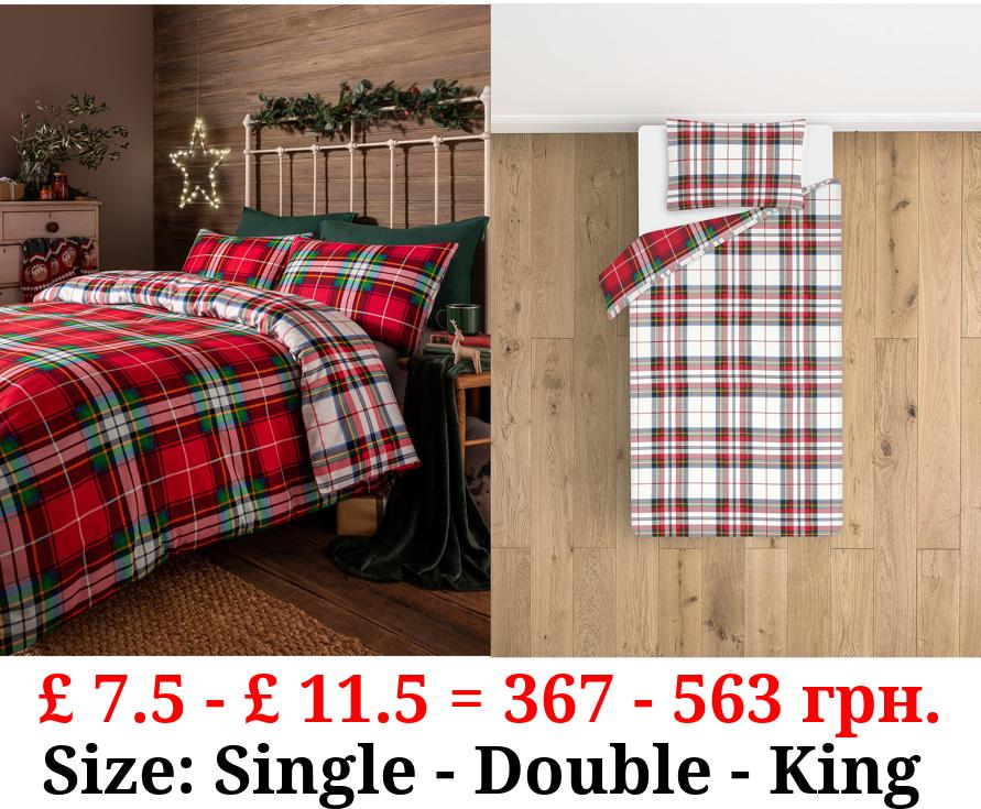 Red Christmas Checked Brushed Cotton Duvet Set