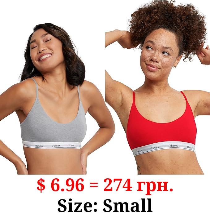 Hanes Women's Originals Cropped Bralette Pack, Breathable Stretch Cotton Bras, 2-Pack