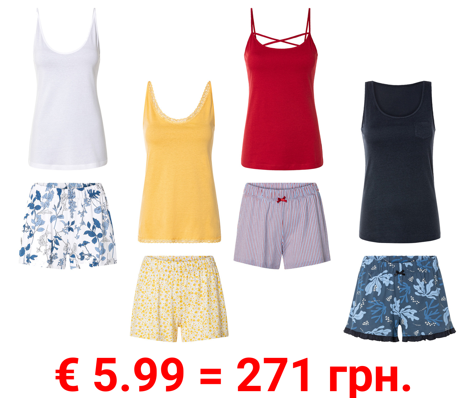 esmara® Damen Pyjama aus reiner Baumwolle