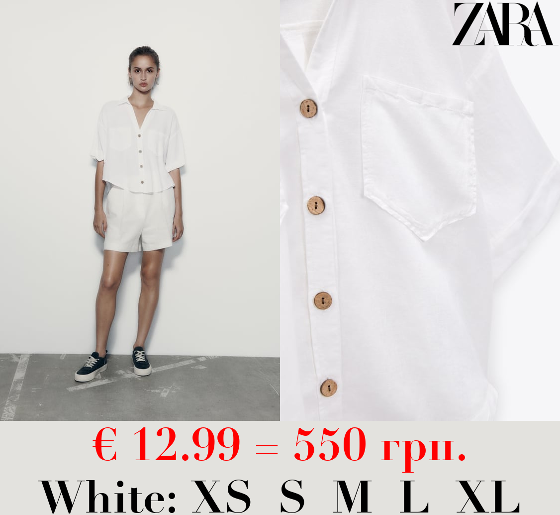 LINEN AND VISCOSE BLEND CROPPED SHIRT