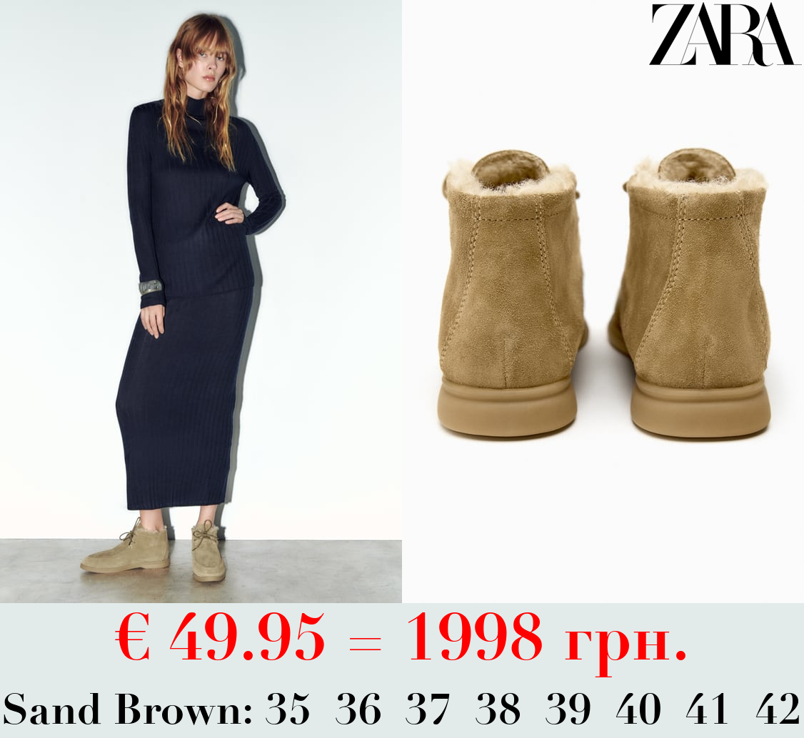 SPLIT SUEDE & FAUX FUR FLAT ANKLE BOOTS