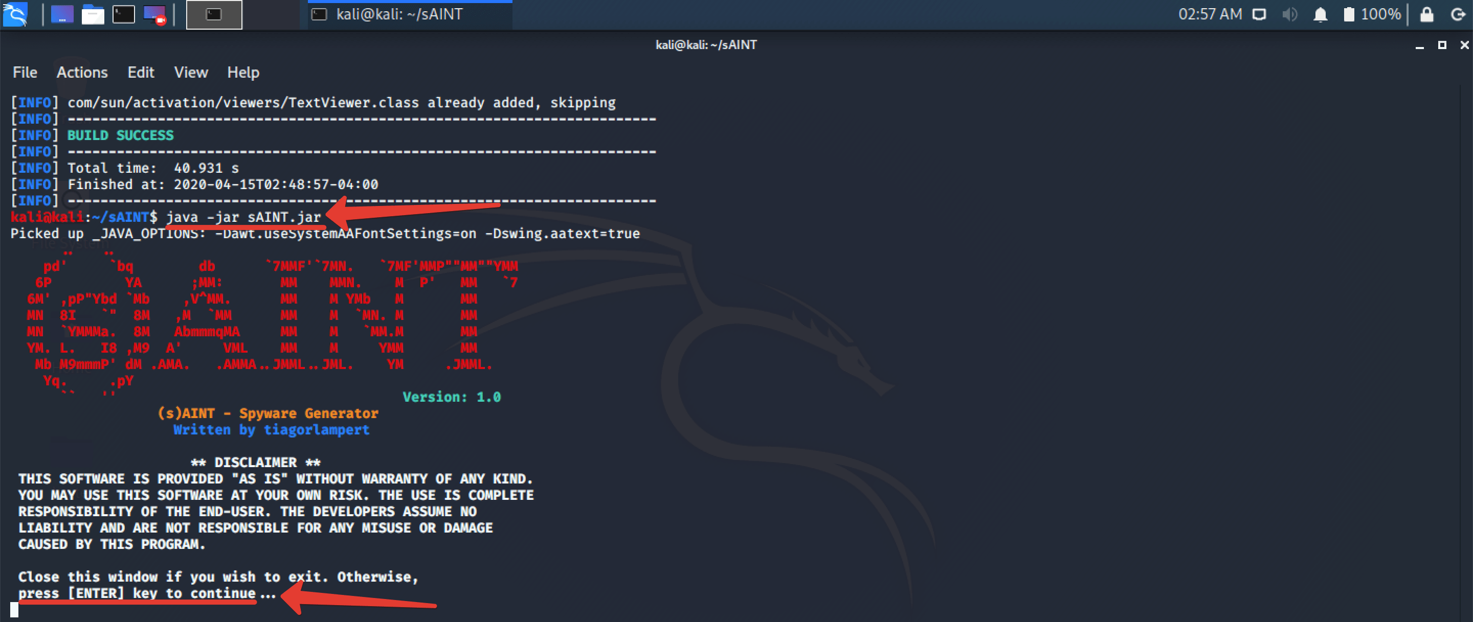 Как создать saint в kali linux