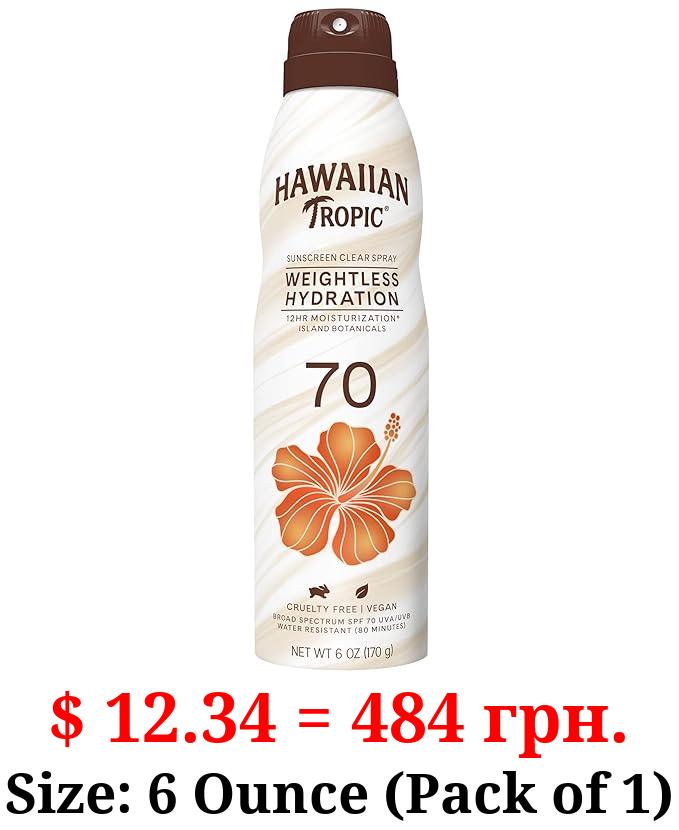 Hawaiian Tropic Weightless Hydration Clear Spray Sunscreen SPF 70, 6oz | Hawaiian Tropic Sunscreen SPF 70, Sunblock, Oxybenzone Free Sunscreen, Spray On Sunscreen, Body Sunscreen Spray, 6oz