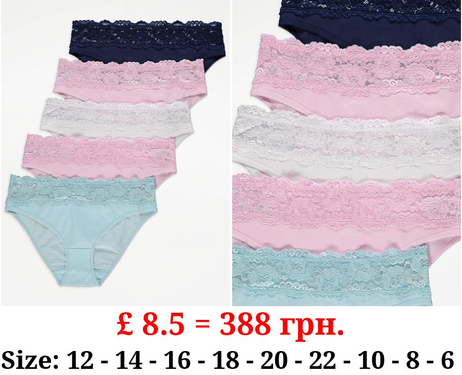 Lace Trim High Leg Knickers 5 Pack