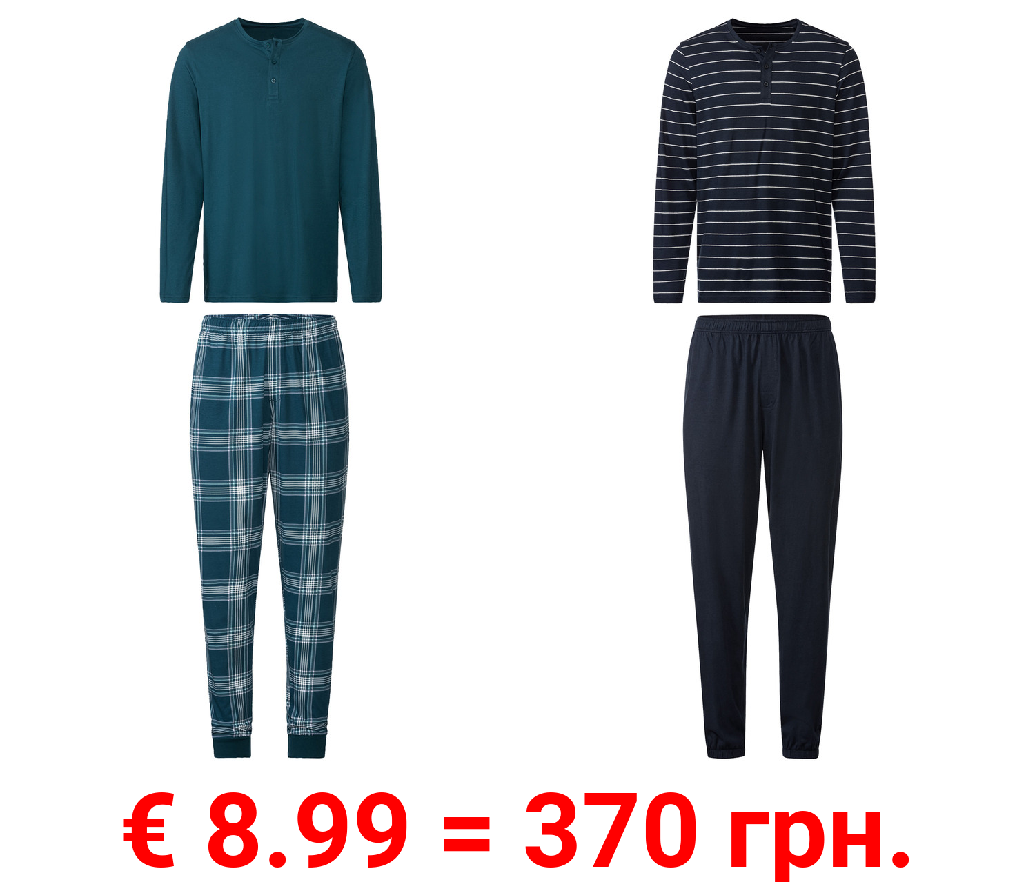 LIVERGY® Herren Pyjama, lang, aus reiner Baumwolle