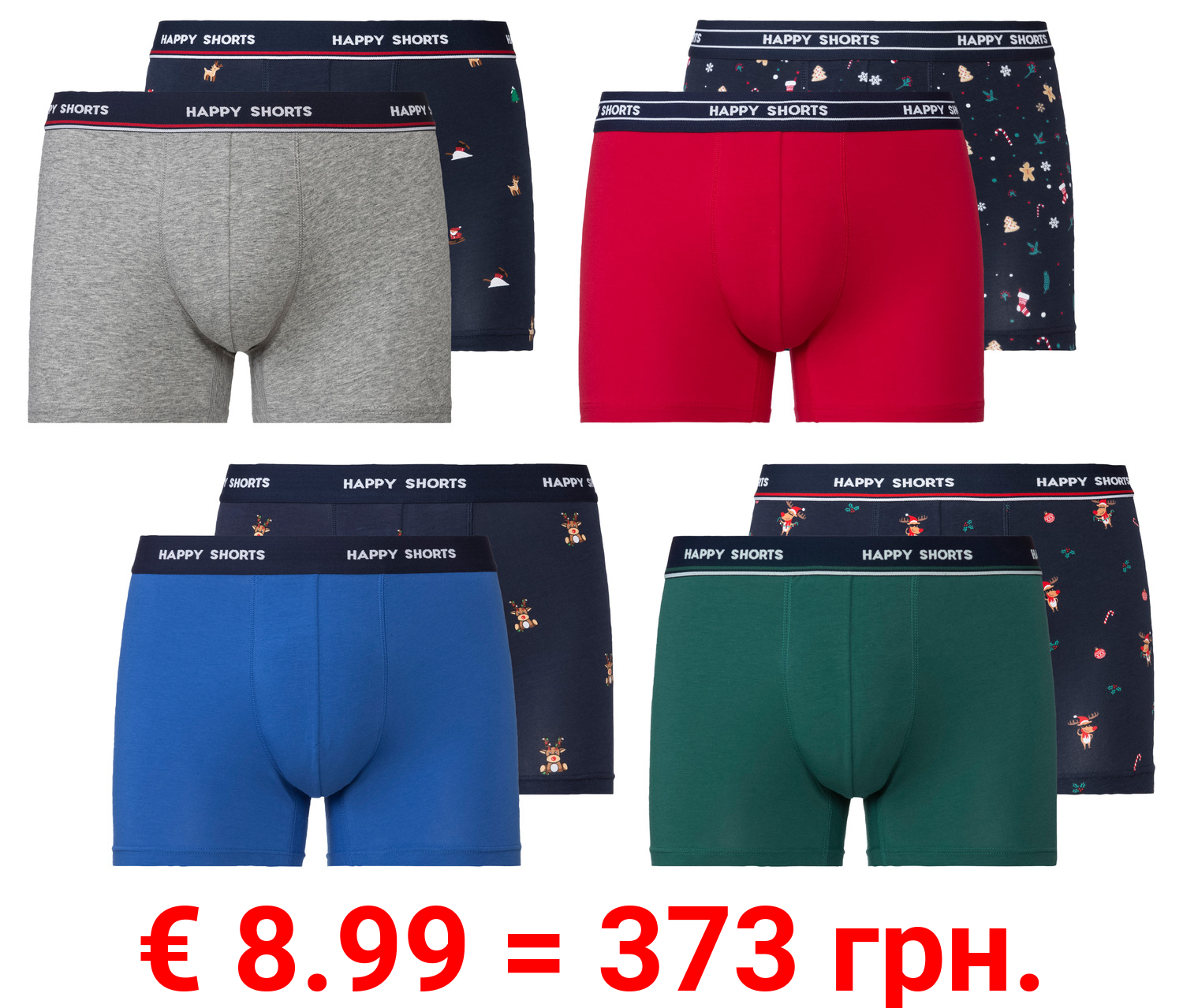 Happy Shorts Herren Boxershorts, 2 Stück, weihnachtliche Motive