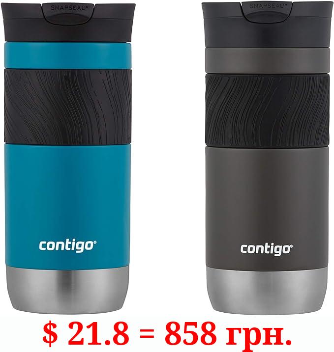 Contigo Byron Vacuum-Insulated Stainless Steel Travel Mug with Leak-Proof Lid, Reusable Coffee Cup or Water Bottle,BPA-Free, Keeps Drinks Hot or Cold for Hours, 16oz, 2 Count (Pack of 1), Sake&Juniper