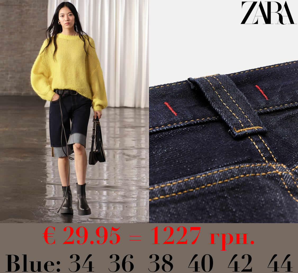ZW COLLECTION RELAXED-FIT HIGH-WAIST CAPRI DENIM BERMUDA SHORTS