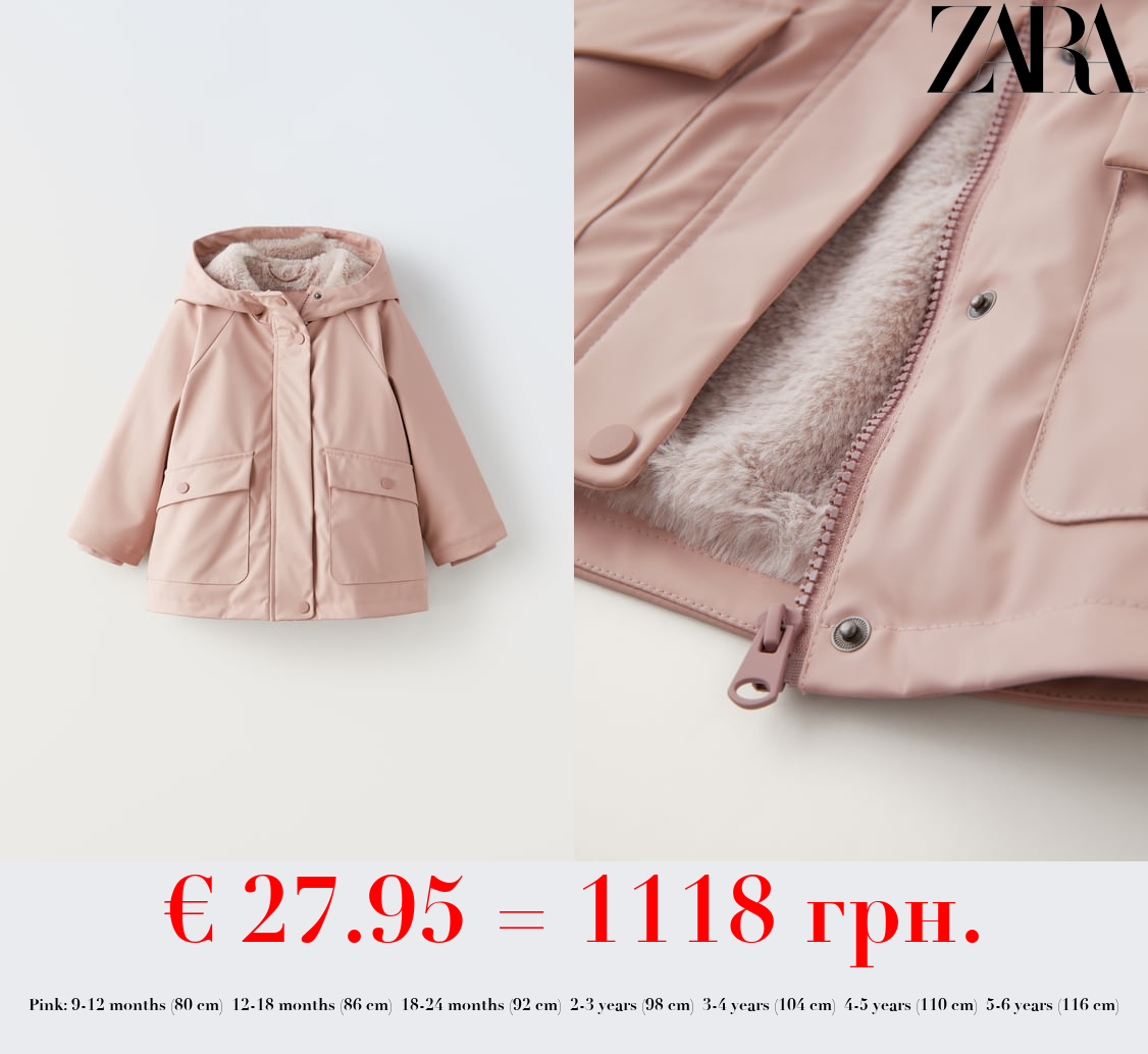 RUBBERISED RAINCOAT WITH FAUX FUR