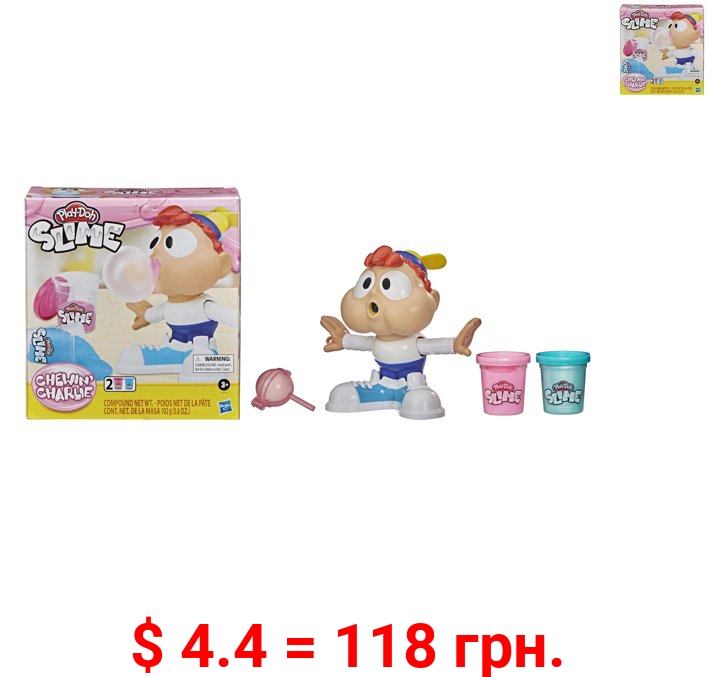 Play-Doh Slime Chewin' Charlie Slime Bubble Maker Toy, Includes 2 Cans of Compound