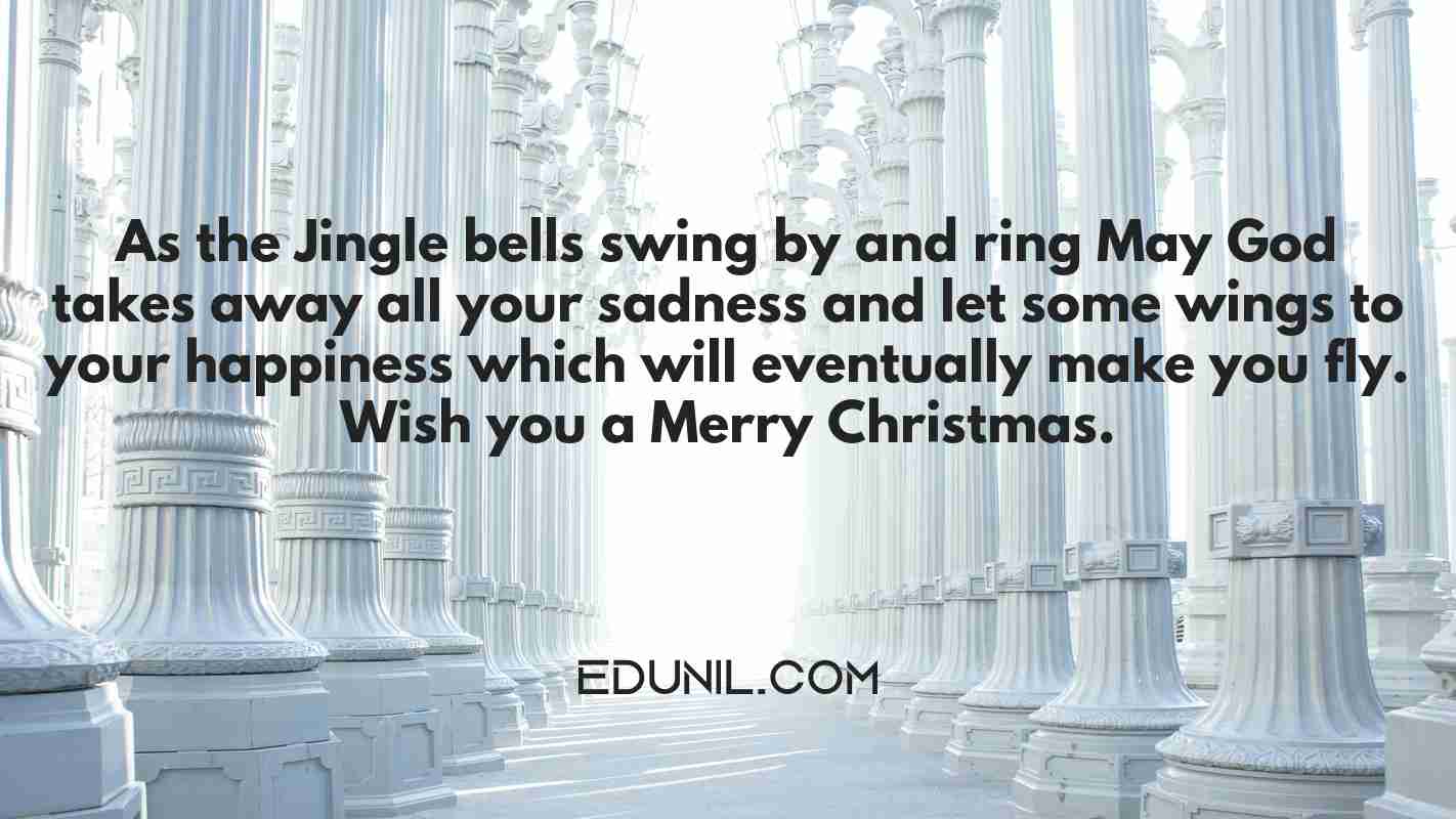 As the Jingle bells swing by and ring May God takes away all your sadness and let some wings to your happiness which will eventually make you fly. Wish you a Merry Christmas. - 
