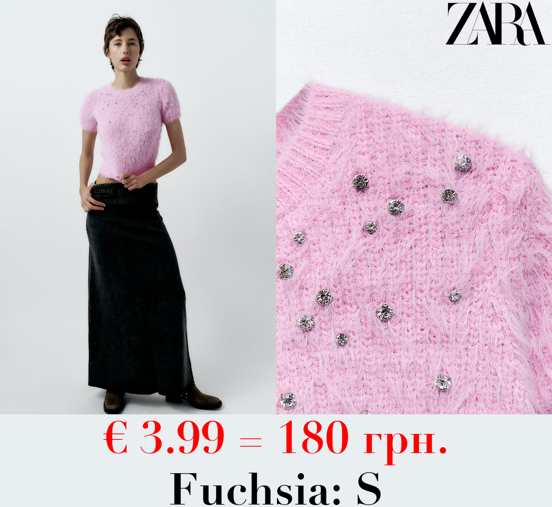 FAUX FUR SWEATER WITH RHINESTONES