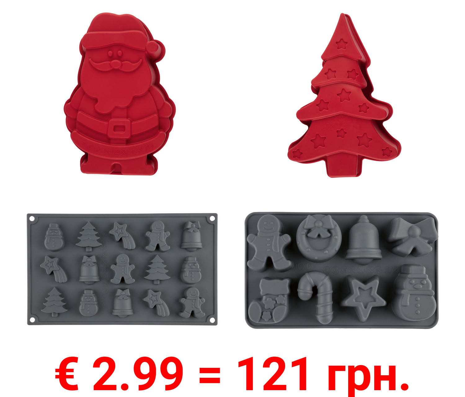 ERNESTO® Silikon-Backformen Weihnachten, hitzebeständig