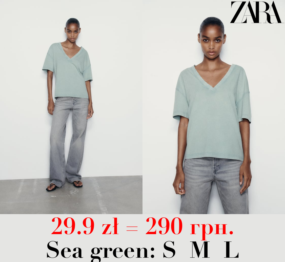 FADED-EFFECT V-NECK T-SHIRT