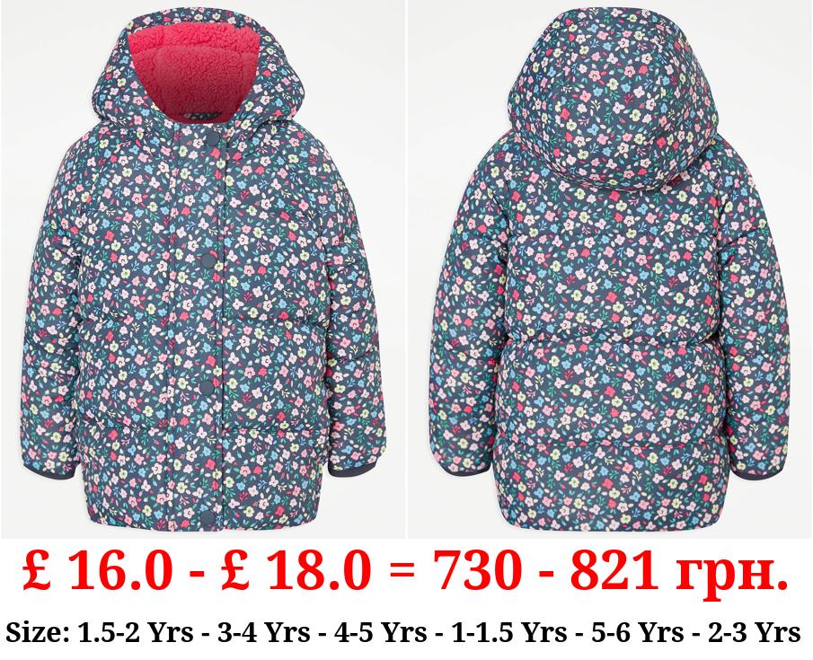 Ditsy Floral Longline Padded Coat