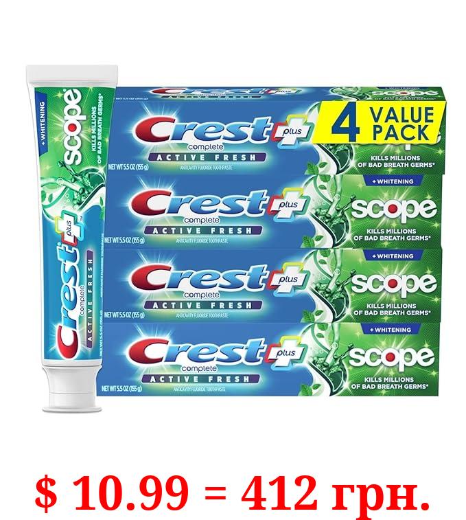 Crest Complete Active Fresh + Whitening Toothpaste, 5.5oz (Pack of 4)