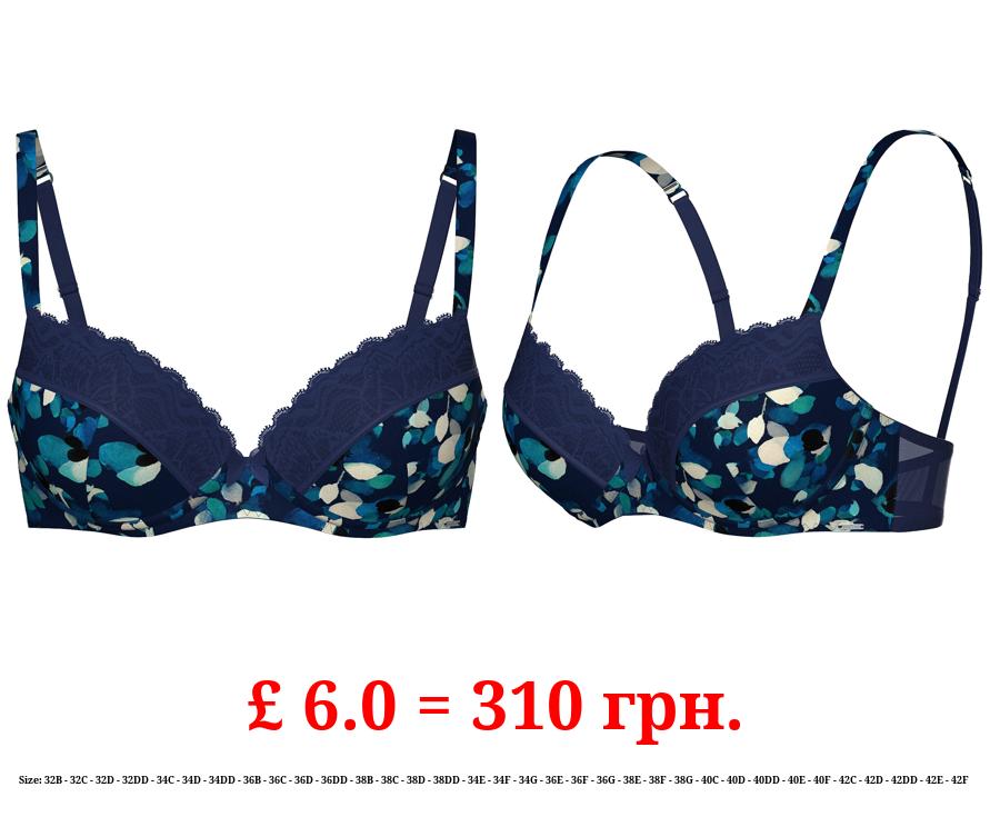 Entice Blue Satin Floral T-Shirt Bra