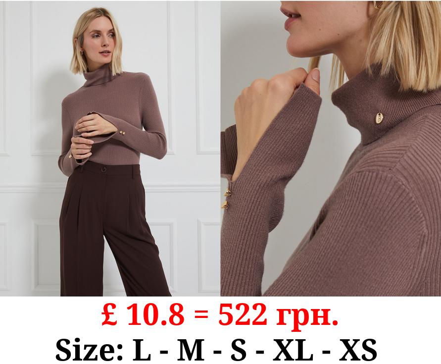 Billie Faiers Mocha Ribbed Roll Neck Jumper