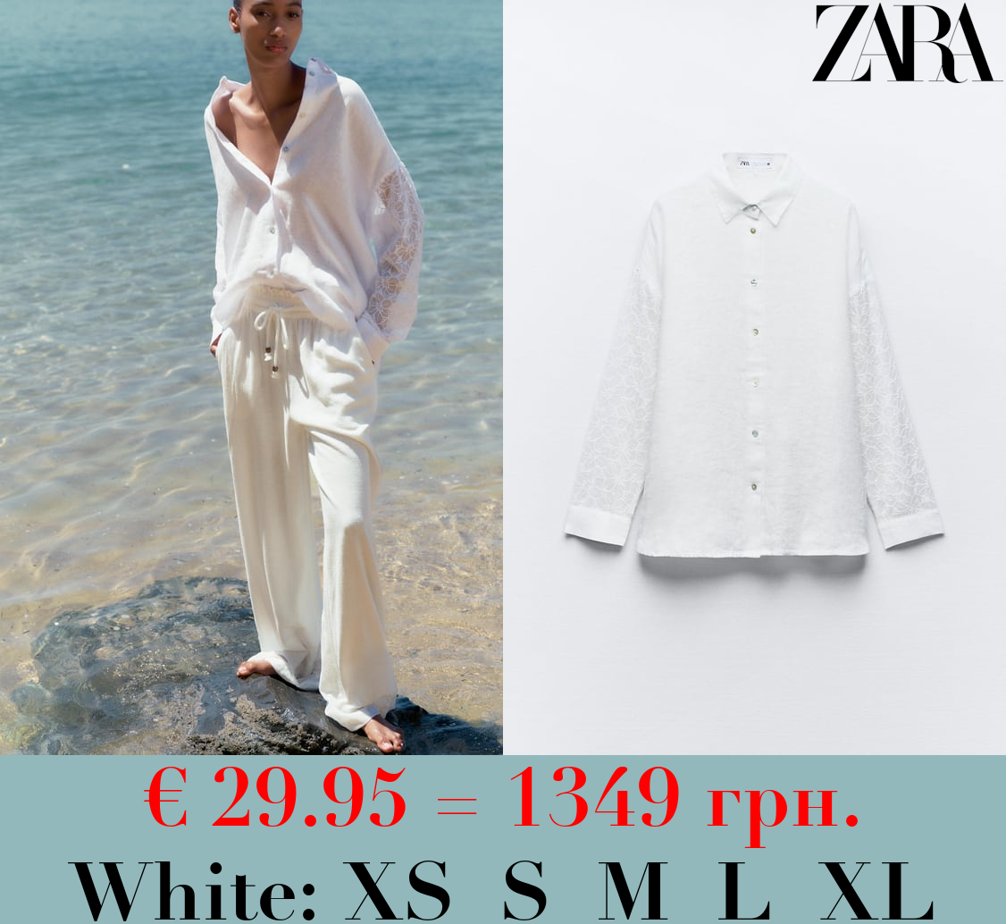 LINEN SHIRT WITH EMBROIDERED SLEEVES