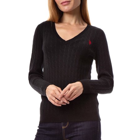 US Polo Assn. Womenâ€™s Mini Cable V-Neck Lightweight Sweater