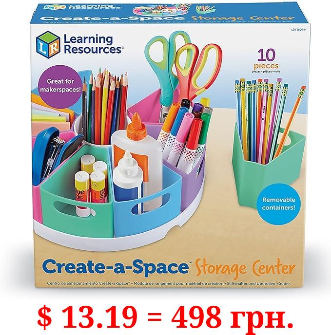 Learning Resources Create-a-Space Storage Center, 10 Piece set - Desk Organizer for Kids, Art Organizer for Kids, Crayon Organizer, Homeschool Organizers and Storage
