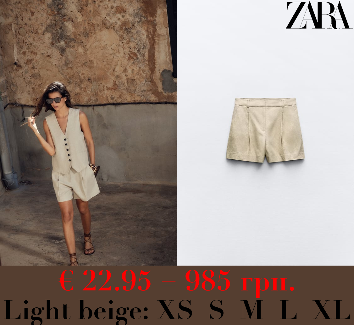 LINEN BLEND HIGH-WAIST BERMUDA SHORTS