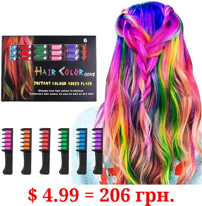 Hair Chalk Comb LAWOHO 6 Colors Temporary Hair Dye Marker Gifts for Girls Kids Adults for Halloween Christmas Birthday Party, Cosplay